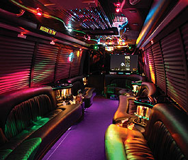 Chauffeur driven Limo Coach limousine hire interior in UK